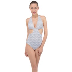 Damask Grey Halter Front Plunge Swimsuit by snowwhitegirl