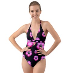 Wallpaper Ball Pattern Pink Halter Cut-out One Piece Swimsuit