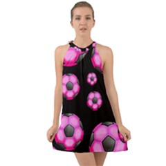 Wallpaper Ball Pattern Pink Halter Tie Back Chiffon Dress