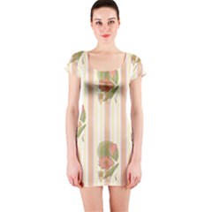 Lotus Flower Waterlily Wallpaper Short Sleeve Bodycon Dress