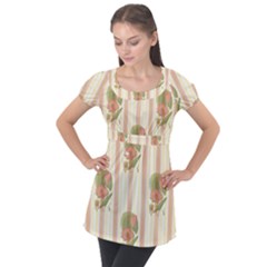 Lotus Flower Waterlily Wallpaper Puff Sleeve Tunic Top