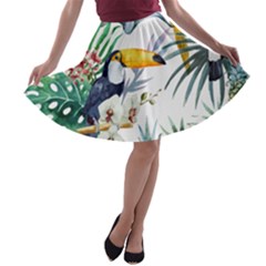 Tropical birds A-line Skater Skirt