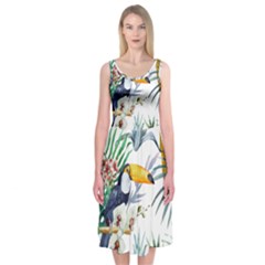 Tropical birds Midi Sleeveless Dress