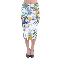 Tropical birds Velvet Midi Pencil Skirt