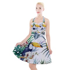 Tropical birds Halter Party Swing Dress 