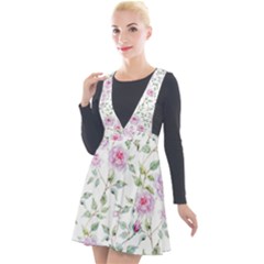 Pink flowers Plunge Pinafore Velour Dress