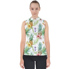 Tropical pineapples pattern Mock Neck Shell Top