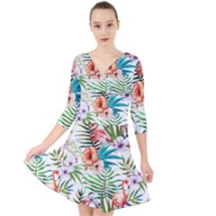 Tropical flamingos Quarter Sleeve Front Wrap Dress