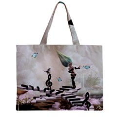 Cute Fairy Dancing On A Piano With Butterflies And Birds Zipper Mini Tote Bag by FantasyWorld7