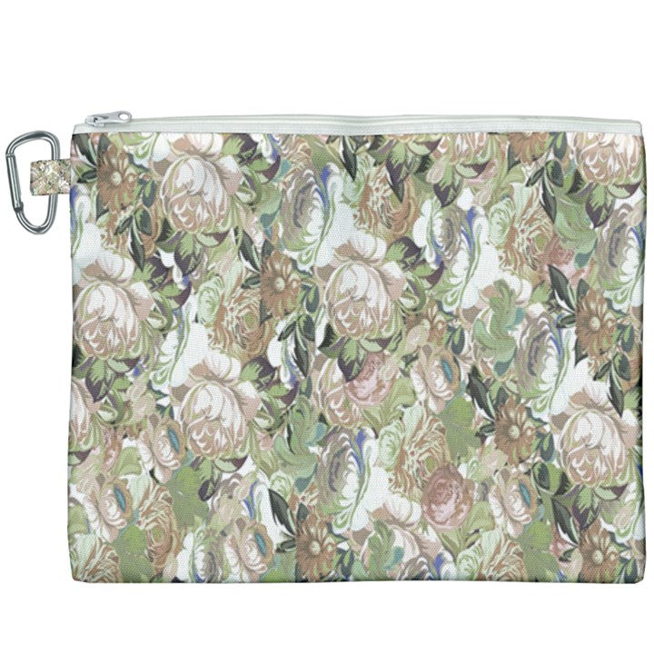 Romantic Beige Flowers Canvas Cosmetic Bag (XXXL)