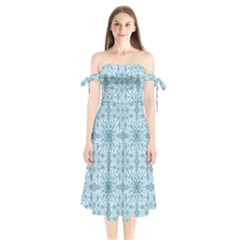 Ornamental Blue Shoulder Tie Bardot Midi Dress by snowwhitegirl