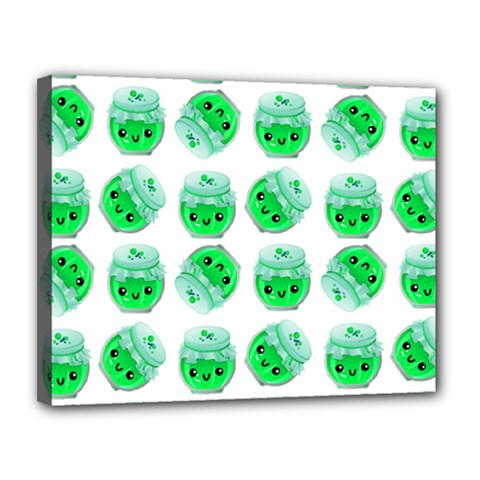 Kawaii Lime Jam Jar Pattern Canvas 14  X 11  (stretched) by snowwhitegirl