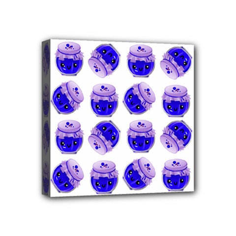 Kawaii Blueberry Jam Jar Pattern Mini Canvas 4  X 4  (stretched) by snowwhitegirl