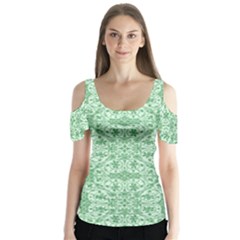 Ornamental Green Butterfly Sleeve Cutout Tee 