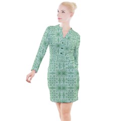 Ornamental Green Button Long Sleeve Dress