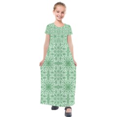 Ornamental Green Kids  Short Sleeve Maxi Dress