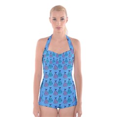 Pears Aqua Boyleg Halter Swimsuit 