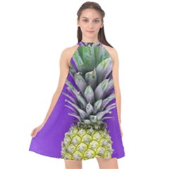 Pineapple Purple Halter Neckline Chiffon Dress 