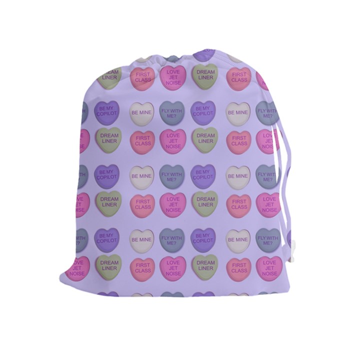 Valentine Hearts Lilac Drawstring Pouch (XL)