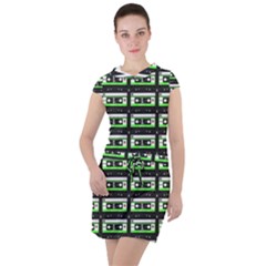 Green Cassette Drawstring Hooded Dress