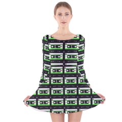 Green Cassette Long Sleeve Velvet Skater Dress