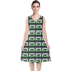 Green Cassette V-Neck Midi Sleeveless Dress 