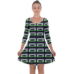 Green Cassette Quarter Sleeve Skater Dress