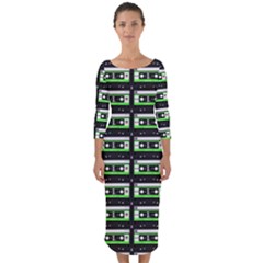 Green Cassette Quarter Sleeve Midi Bodycon Dress