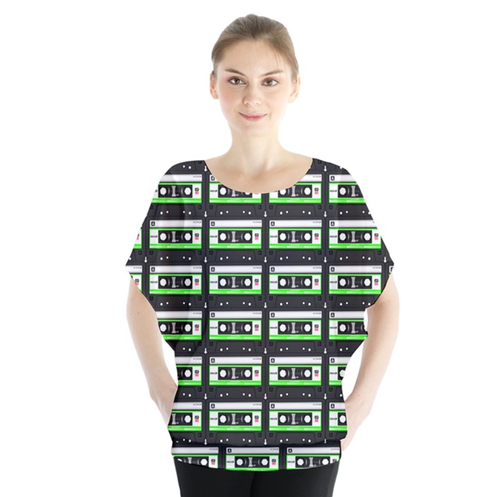 Green Cassette Batwing Chiffon Blouse