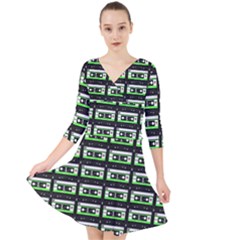 Green Cassette Quarter Sleeve Front Wrap Dress