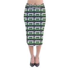 Green Cassette Velvet Midi Pencil Skirt