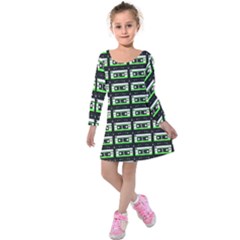 Green Cassette Kids  Long Sleeve Velvet Dress