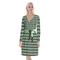 Green Cassette Long Sleeve Velvet Front Wrap Dress