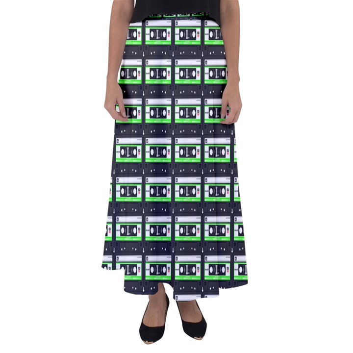 Green Cassette Flared Maxi Skirt