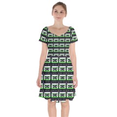 Green Cassette Short Sleeve Bardot Dress