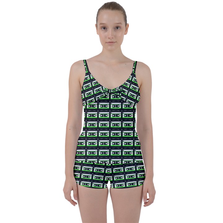 Green Cassette Tie Front Two Piece Tankini