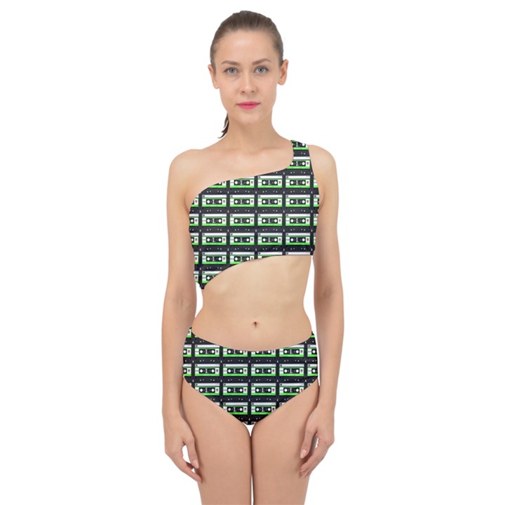 Green Cassette Spliced Up Two Piece Swimsuit