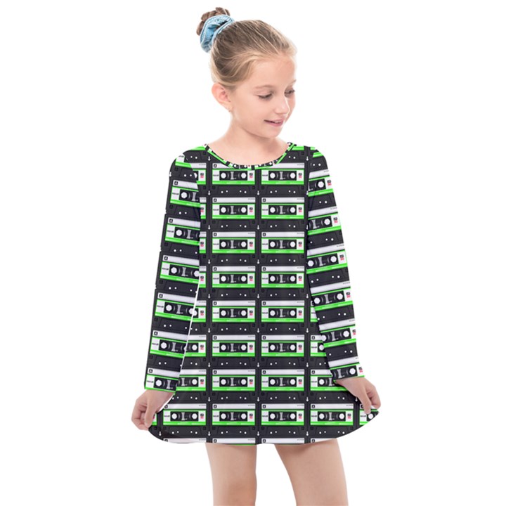 Green Cassette Kids  Long Sleeve Dress