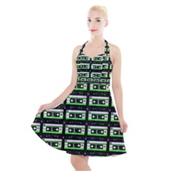 Green Cassette Halter Party Swing Dress 