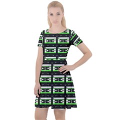 Green Cassette Cap Sleeve Velour Dress 