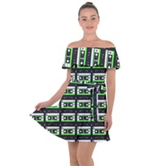 Green Cassette Off Shoulder Velour Dress