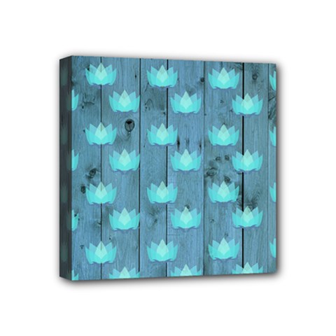 Zen Lotus Wood Wall Blue Mini Canvas 4  X 4  (stretched) by snowwhitegirl