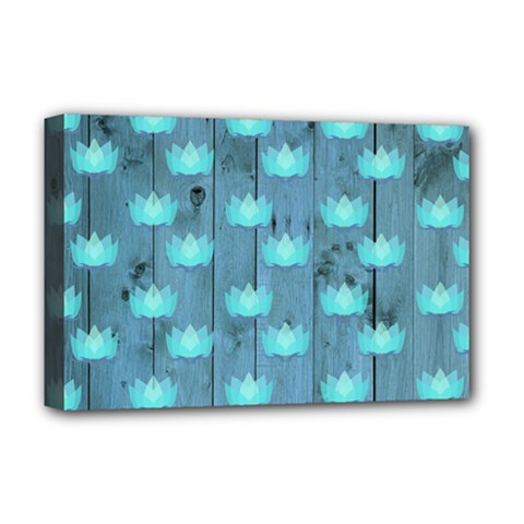 Zen Lotus Wood Wall Blue Deluxe Canvas 18  X 12  (stretched)