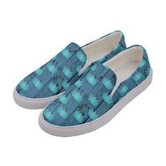 Zen Lotus Wood Wall Blue Women s Canvas Slip Ons by snowwhitegirl