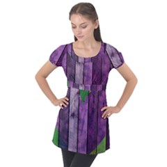 Wood Wall Heart Purple Green Puff Sleeve Tunic Top by snowwhitegirl