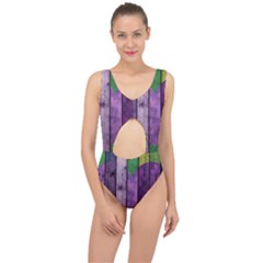 Wood Wall Heart Purple Green Center Cut Out Swimsuit