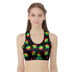 Ombre Glitter Pink Green Star Pat Sports Bra With Border