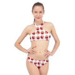 Kawaii Jam Jar Pattern High Neck Bikini Set