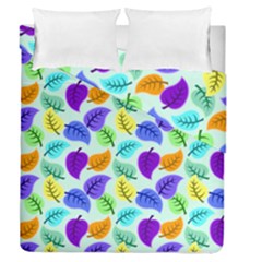 Colorful Leaves Blue Duvet Cover Double Side (queen Size)