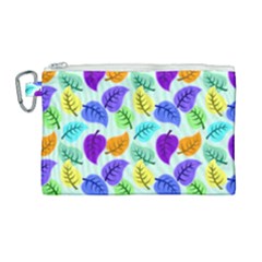 Colorful Leaves Blue Canvas Cosmetic Bag (large) by snowwhitegirl